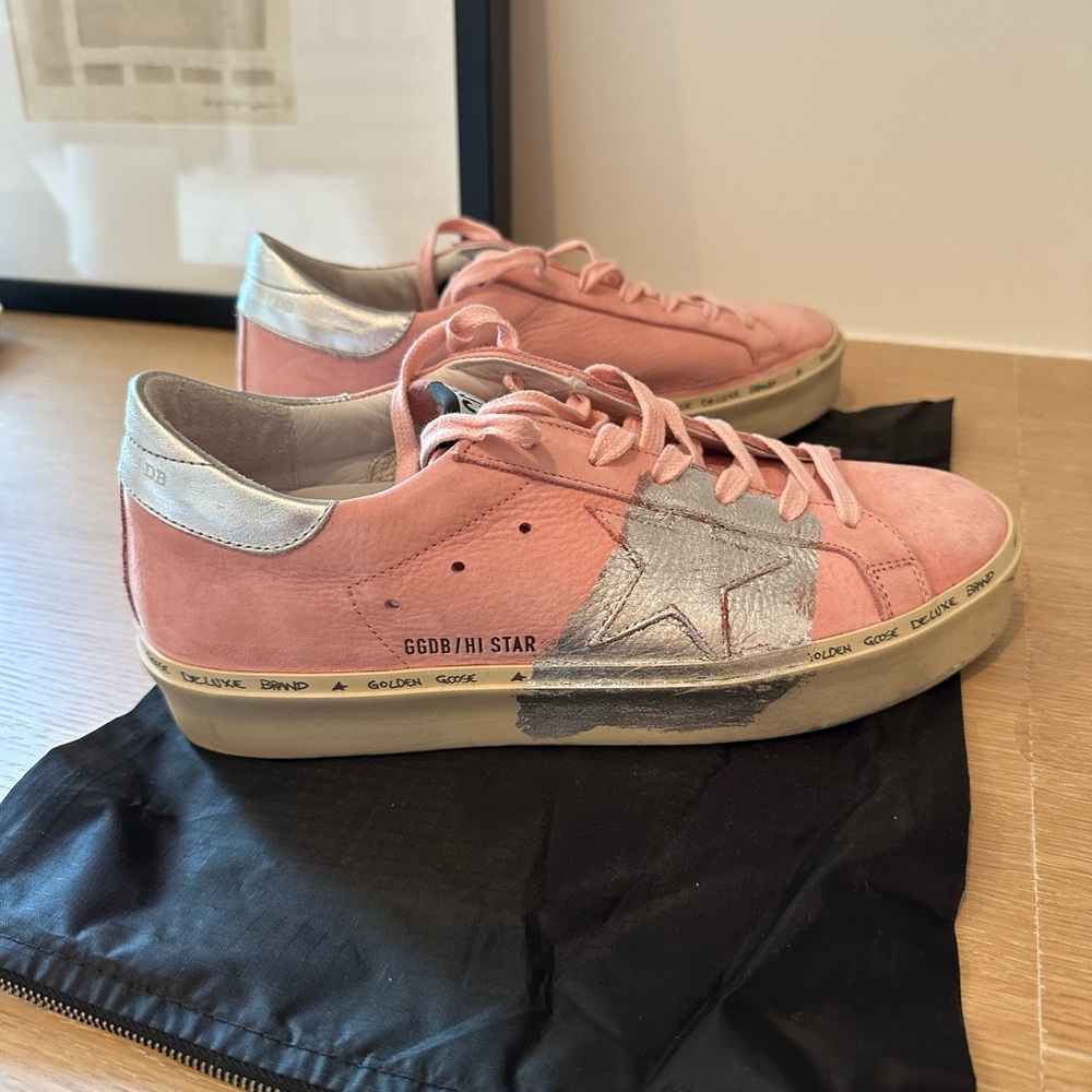 Golden Goose Pink Suede Hi Star with Silver paint limited edition barely worn